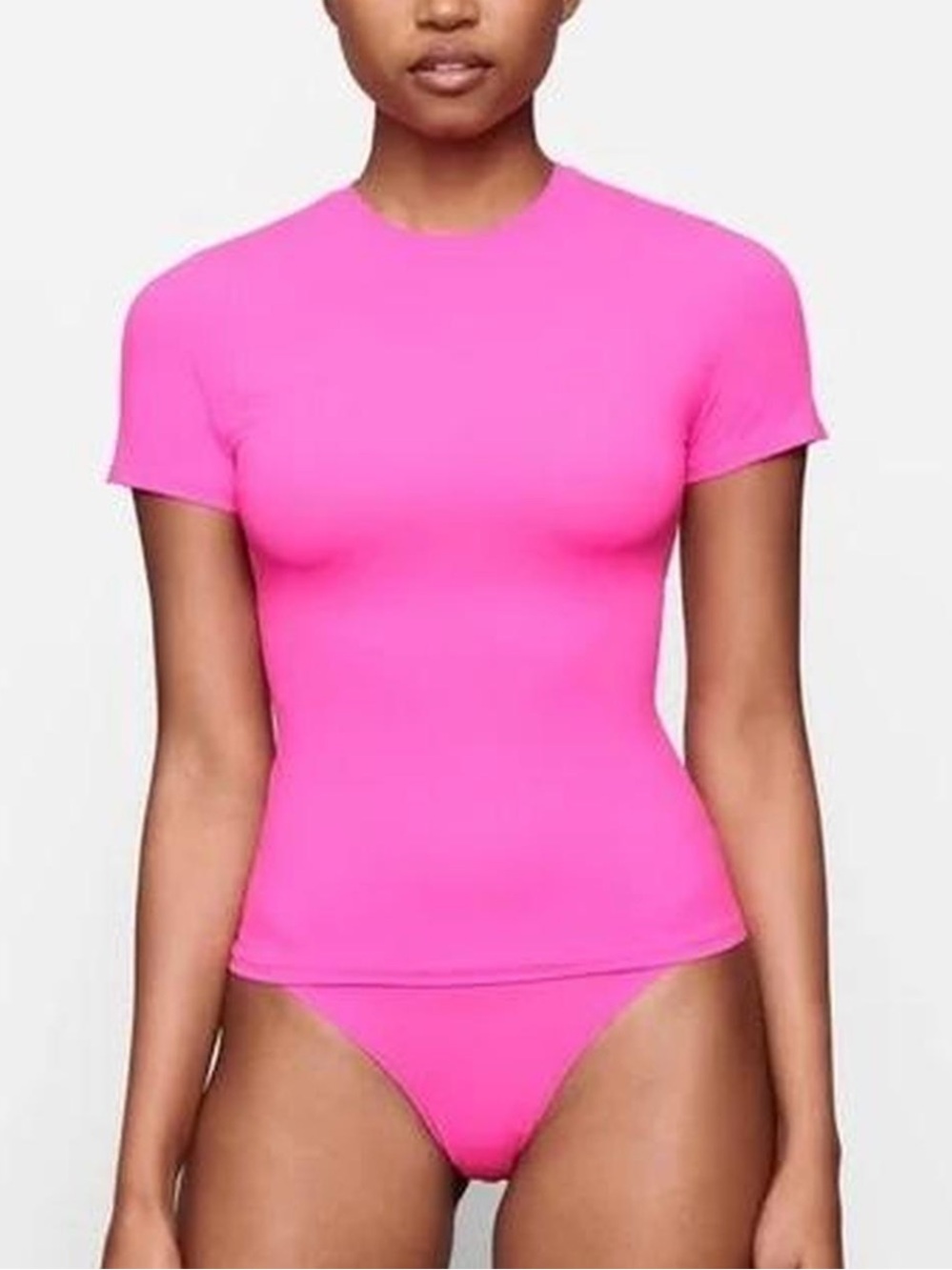 SKIMS Hot Pink Short-Sleeve Crew Bodysuit